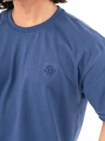 Dark Blue Color Embossed Logo Crewneck Drop Shoulder 1