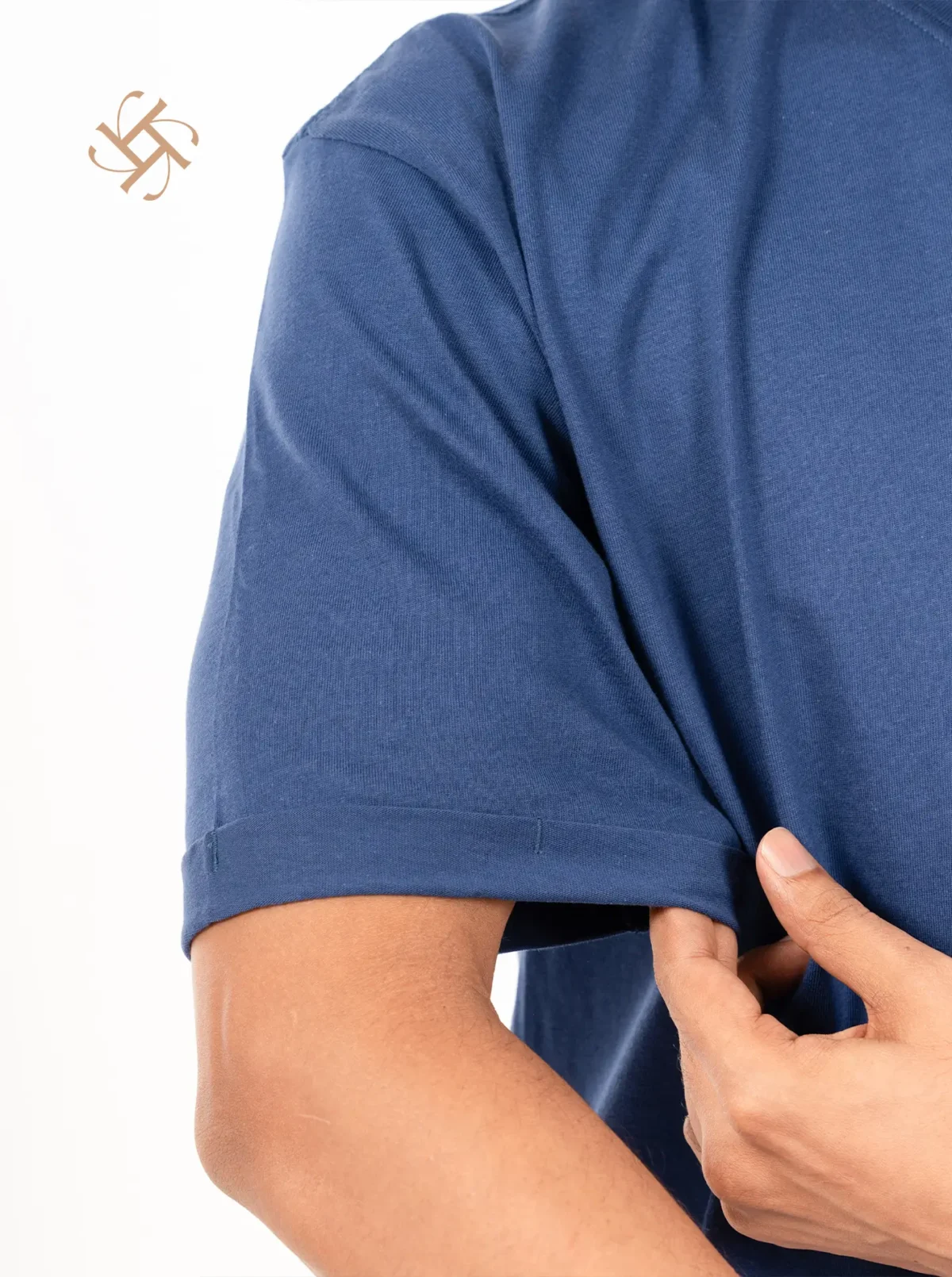 Dark Blue Color Embossed Logo Crewneck Drop Shoulder