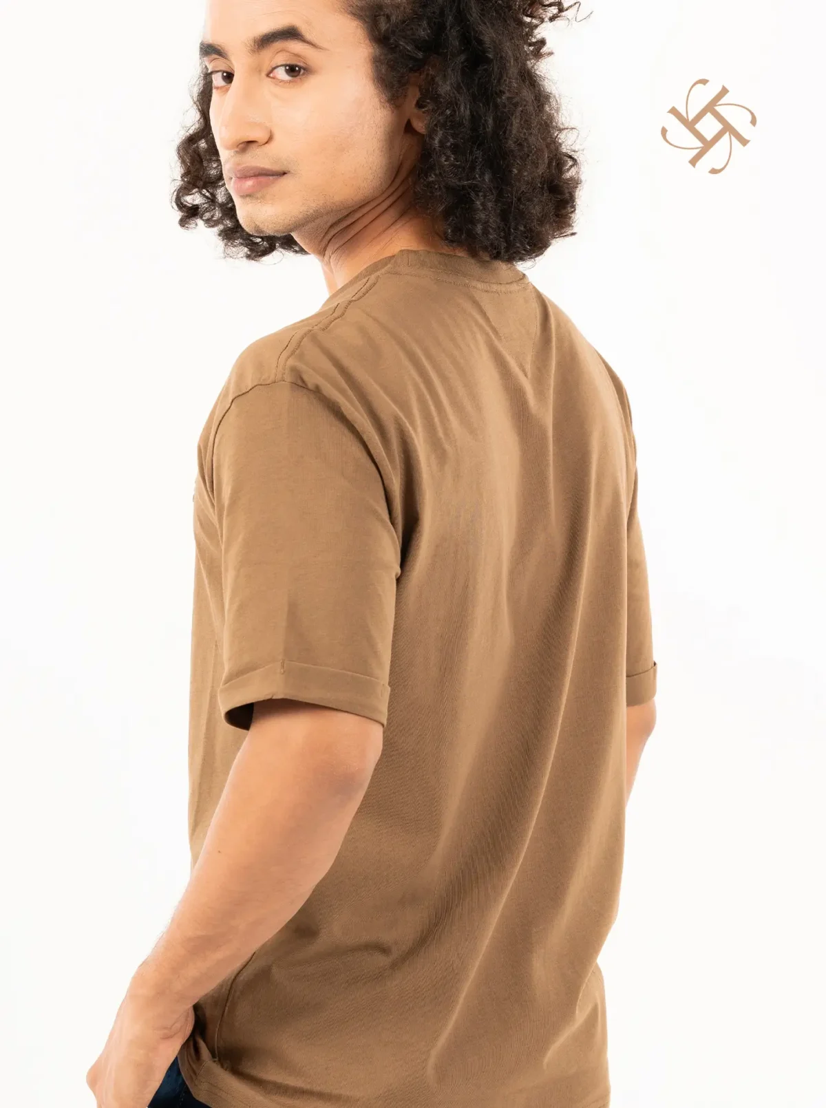 Military Brown Color Embossed Logo Crewneck Drop Shoulder 2