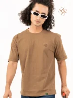 Military Brown Color Embossed Logo Crewneck Drop Shoulder