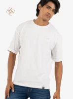 White Color Embossed Logo Crewneck Drop Shoulder 2