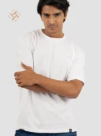 White Color Embossed Logo Crewneck Drop Shoulder 3